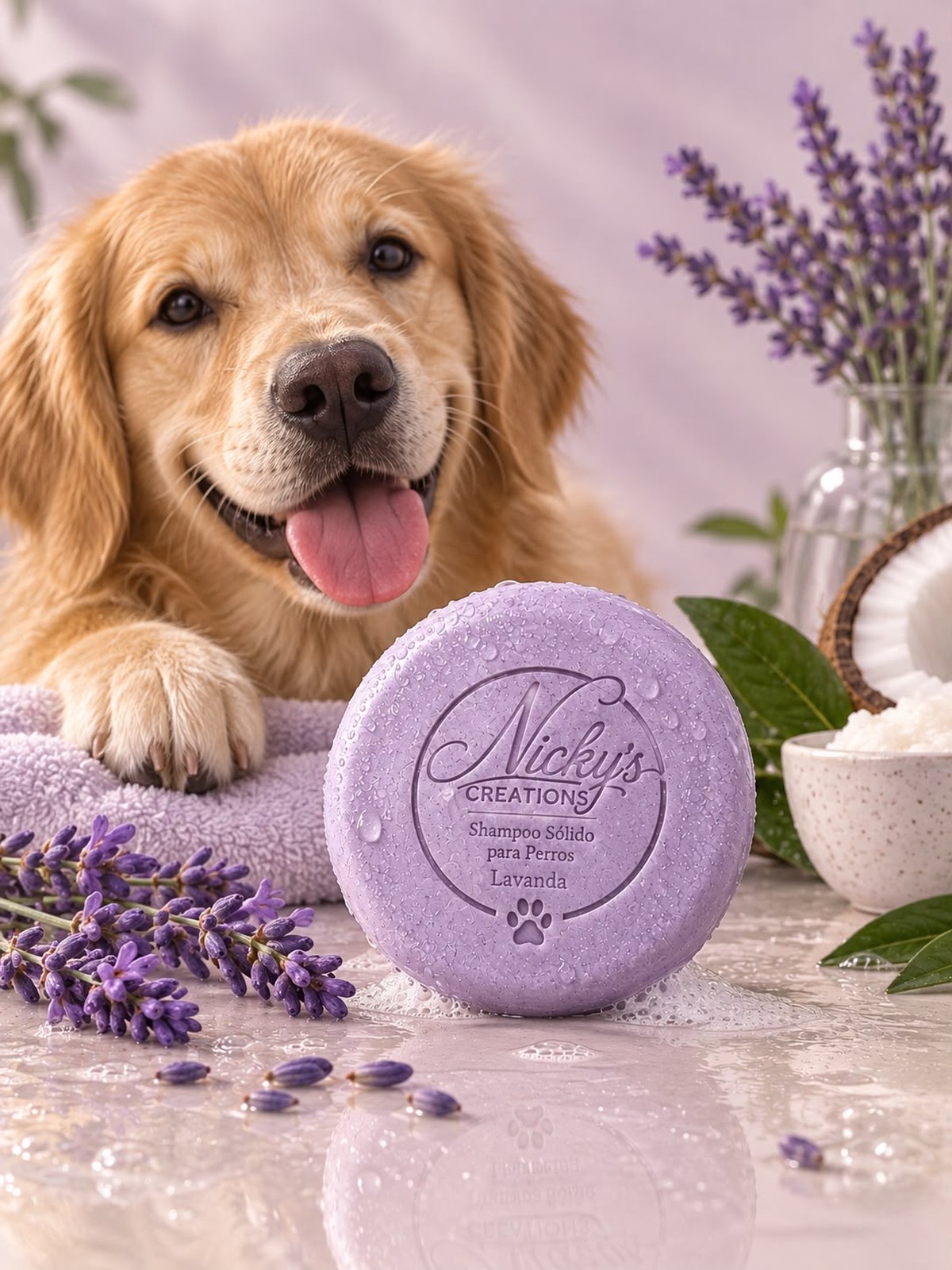 Shampoo de lavanda para perros — Limpieza suave, hecha con cariño. Shampoo sólido artesanal de lavanda